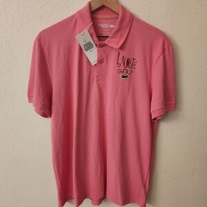 Lacoste Sport Pink Golf Polo Shirt Rubber Crocodile Mens Sz Medium